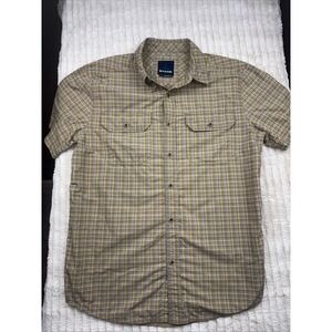 Prana Men's Small Button Up Brown & Grey Plaid Geometric Design NWOT Nice New‎